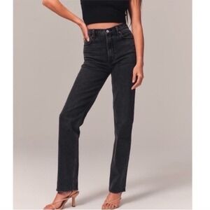 Abercrombie & Fitch 90s Straight Ultra High Rise Black Jeans Sz 27/4‎ Raw Hem